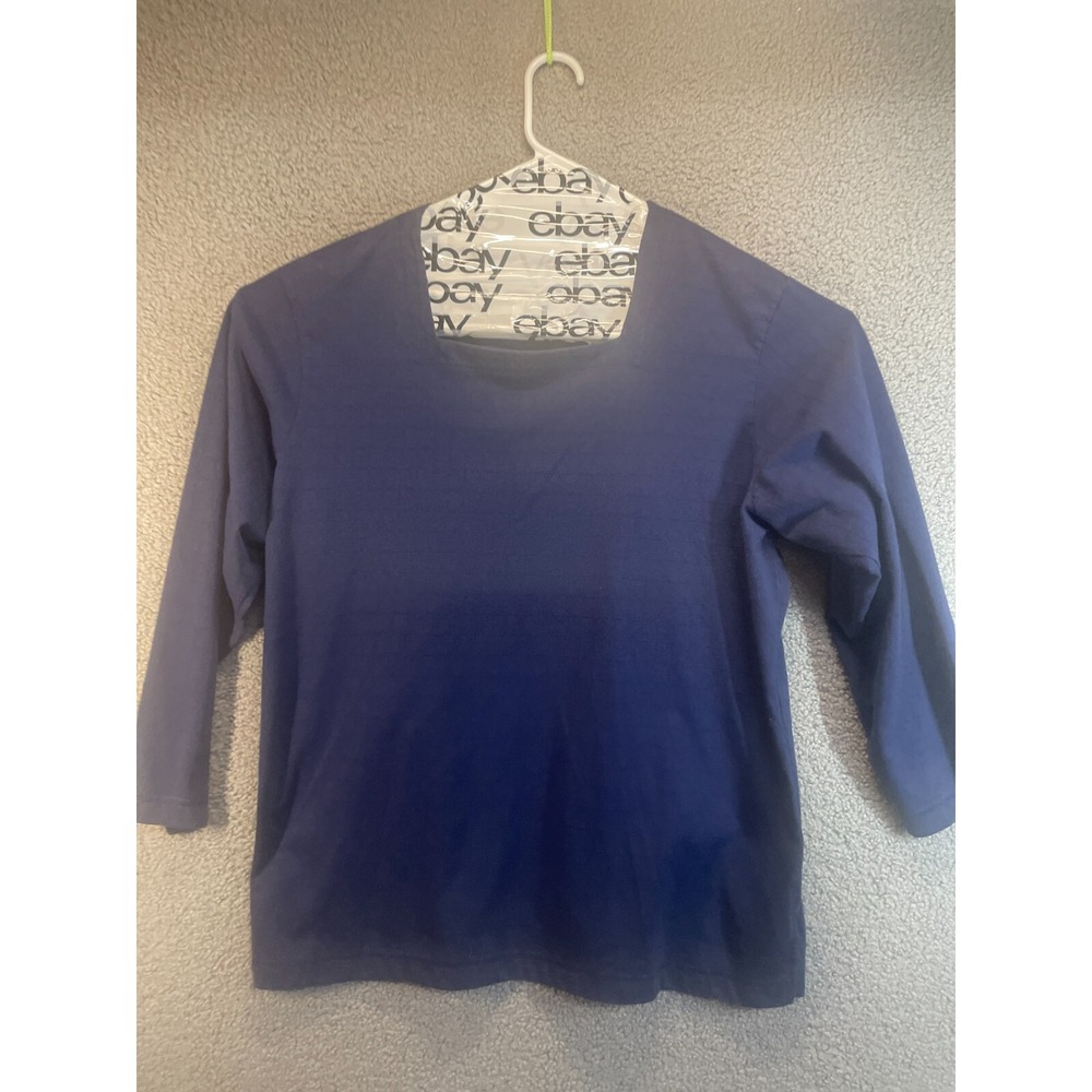 Croquet Club‎ Plus Womens Quilt Texture Square Neck Blue Top Size 2X